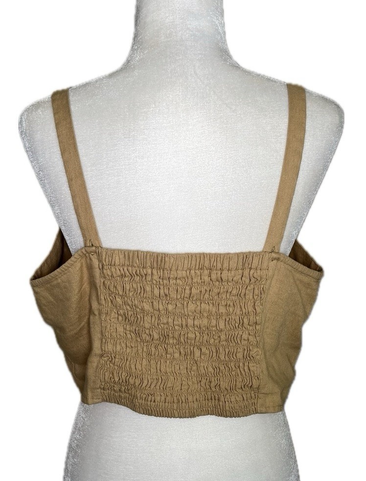 Universal Thread Tan Smocked Front Tie Linen Crop Top L Large