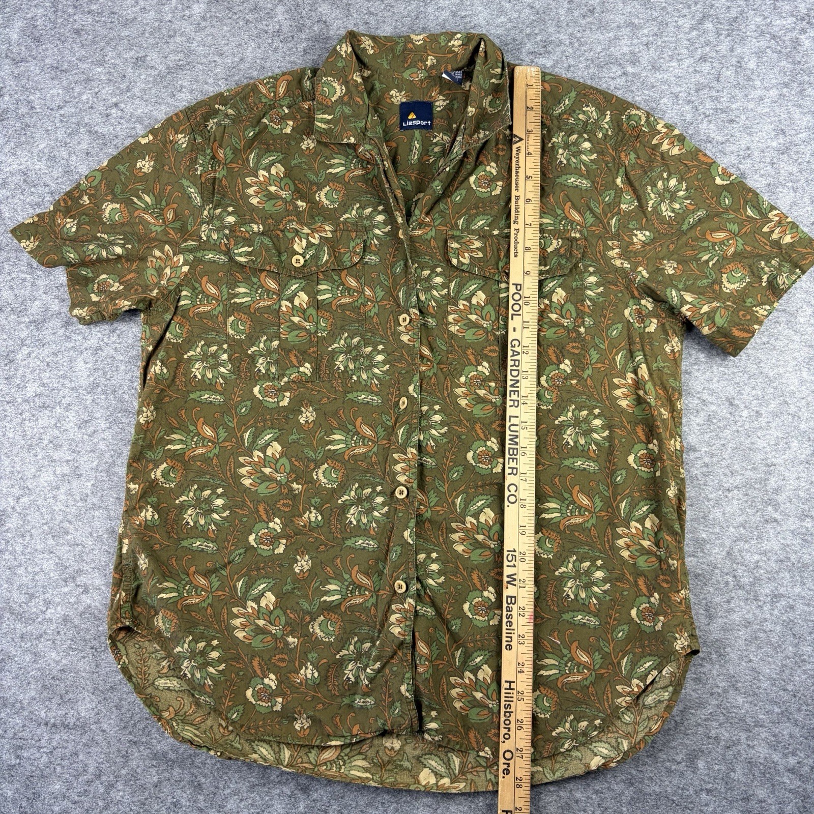 Vintage Liz Sport Loop Collar Shirt Floral Women’s Medium Hiking Granola 90s