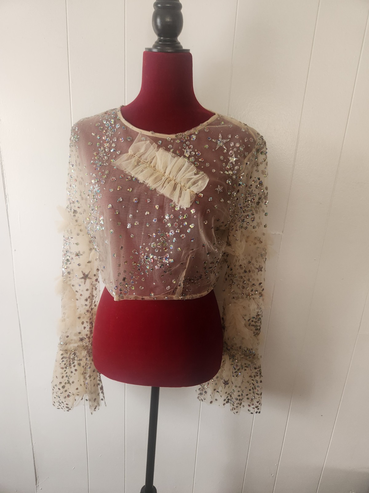 Fashion Nova Blusa Top Under The Electric Sky Mesh Nude size xl Party Festival