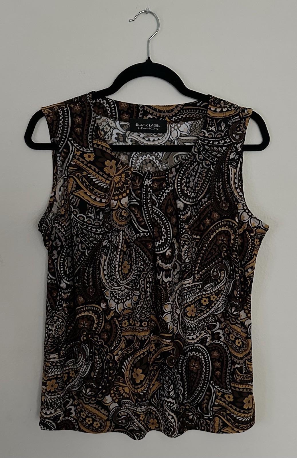 Black Label by Evan-Picone Paisley Print Sleeveless Blouse Size M Brown Gold