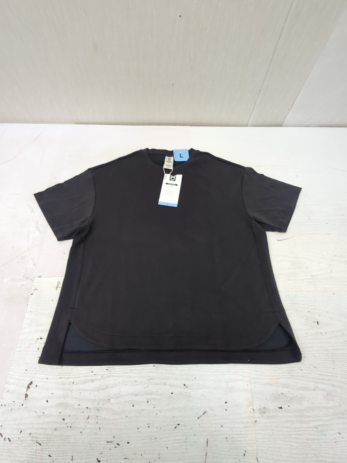 MM Wmns Relaxed Fit Drop-Tail Hem Sandwash Short Sleeve Tee Black Sz LG GL21