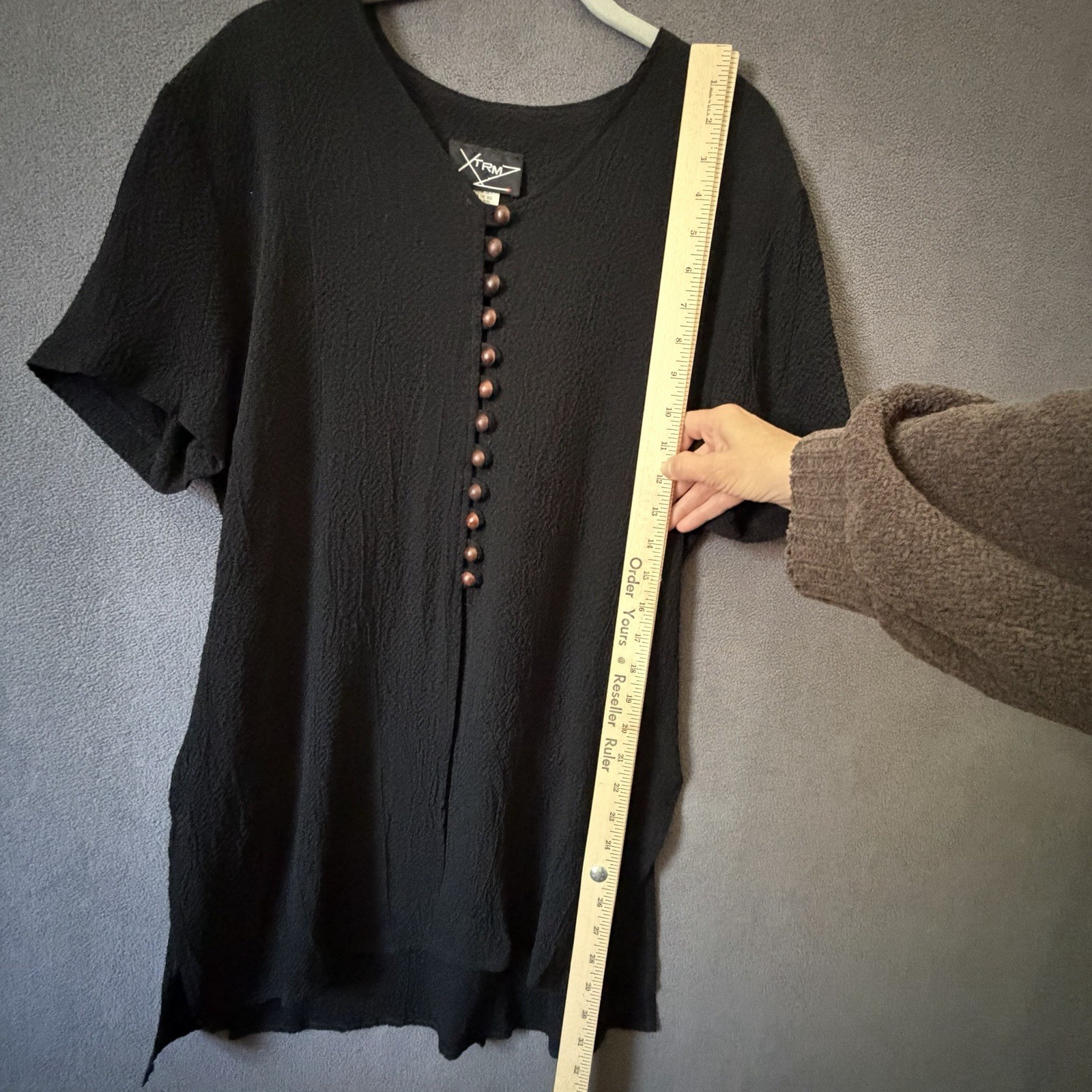 Vtg 80s Top Women 12 Long Tunic Lagenlook Art Boho Texture Layer Rayon Blend USA