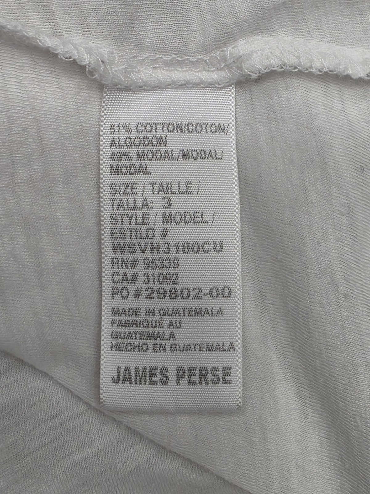 James Perse Standard Long Sleeve Crew Neck Shirt Womens Size 3 Large White