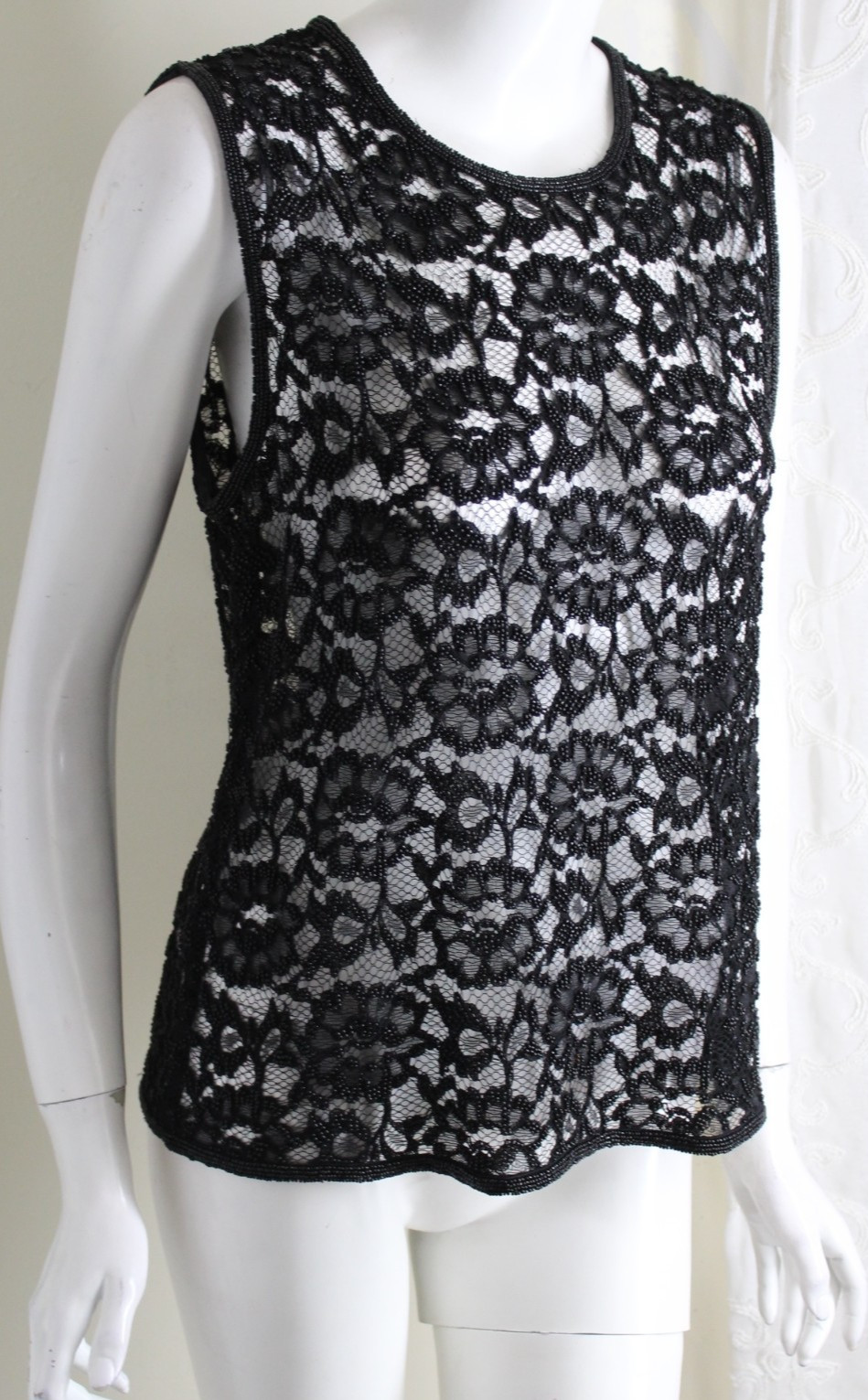 Ralph Lauren L 10 12 Spectacular Lace All Beaded Deco 30s Blouse Tank Shell Top