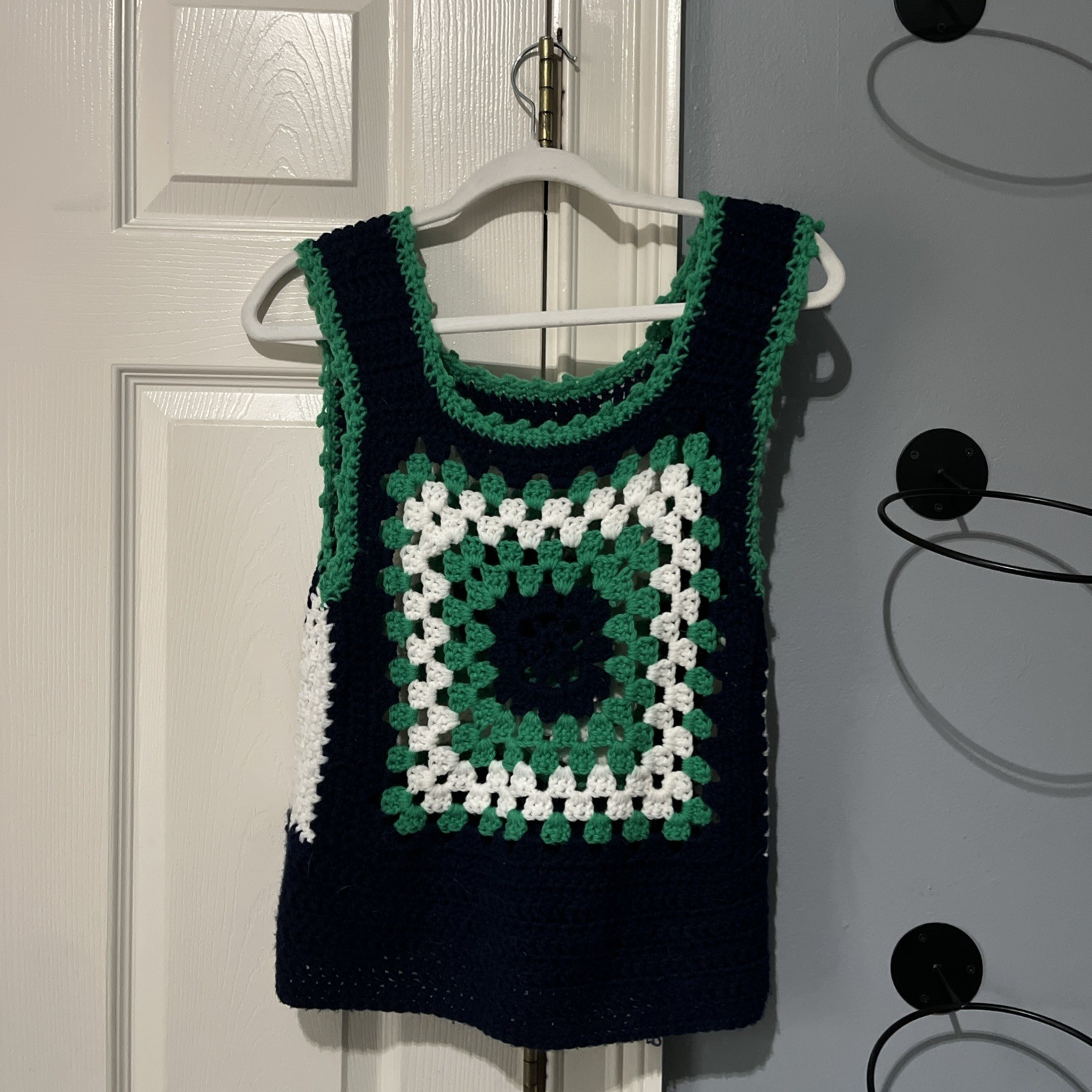 Handmade Crochet Tank Green/Blue/White Top Hand Wash Only Size Medium Women’s M