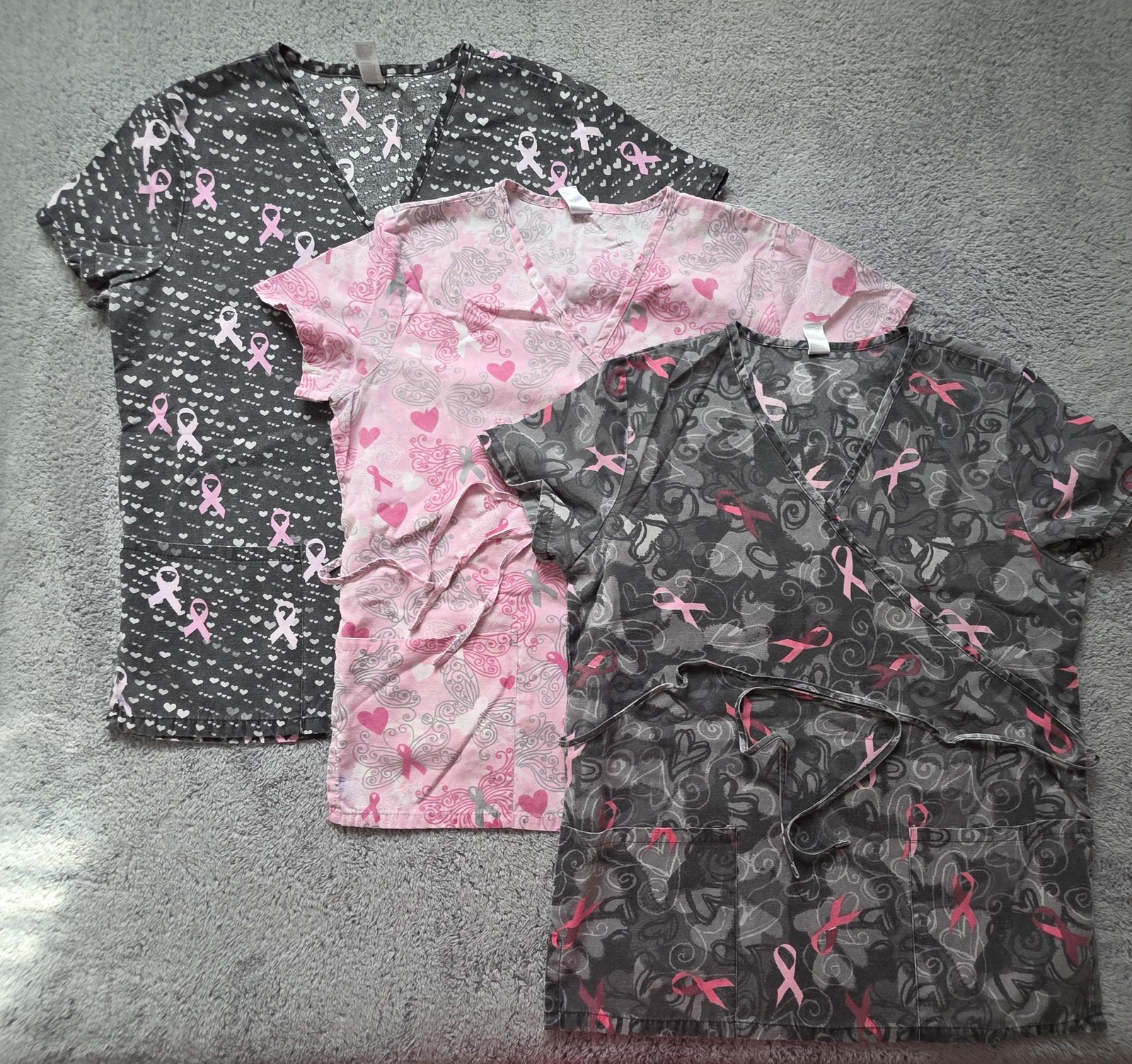 Nurse Scrub Tops LotJust Be Womens Small Multicolor Breast Cancer V Neck Nurse