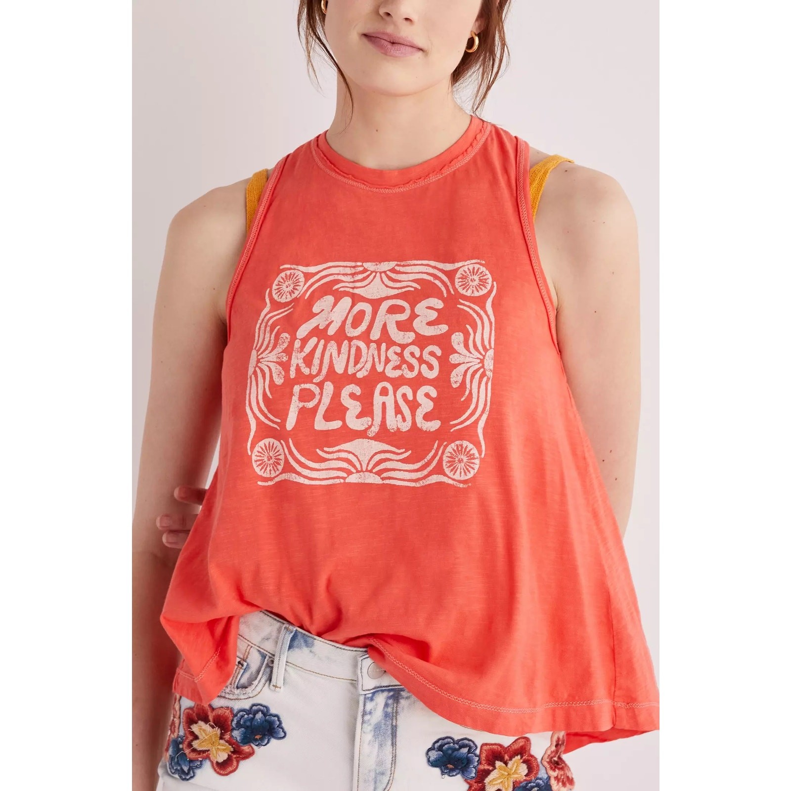 Anthropologie Sun Keep Kindness Twist Back Graphic Tank Size XS Coral Festival