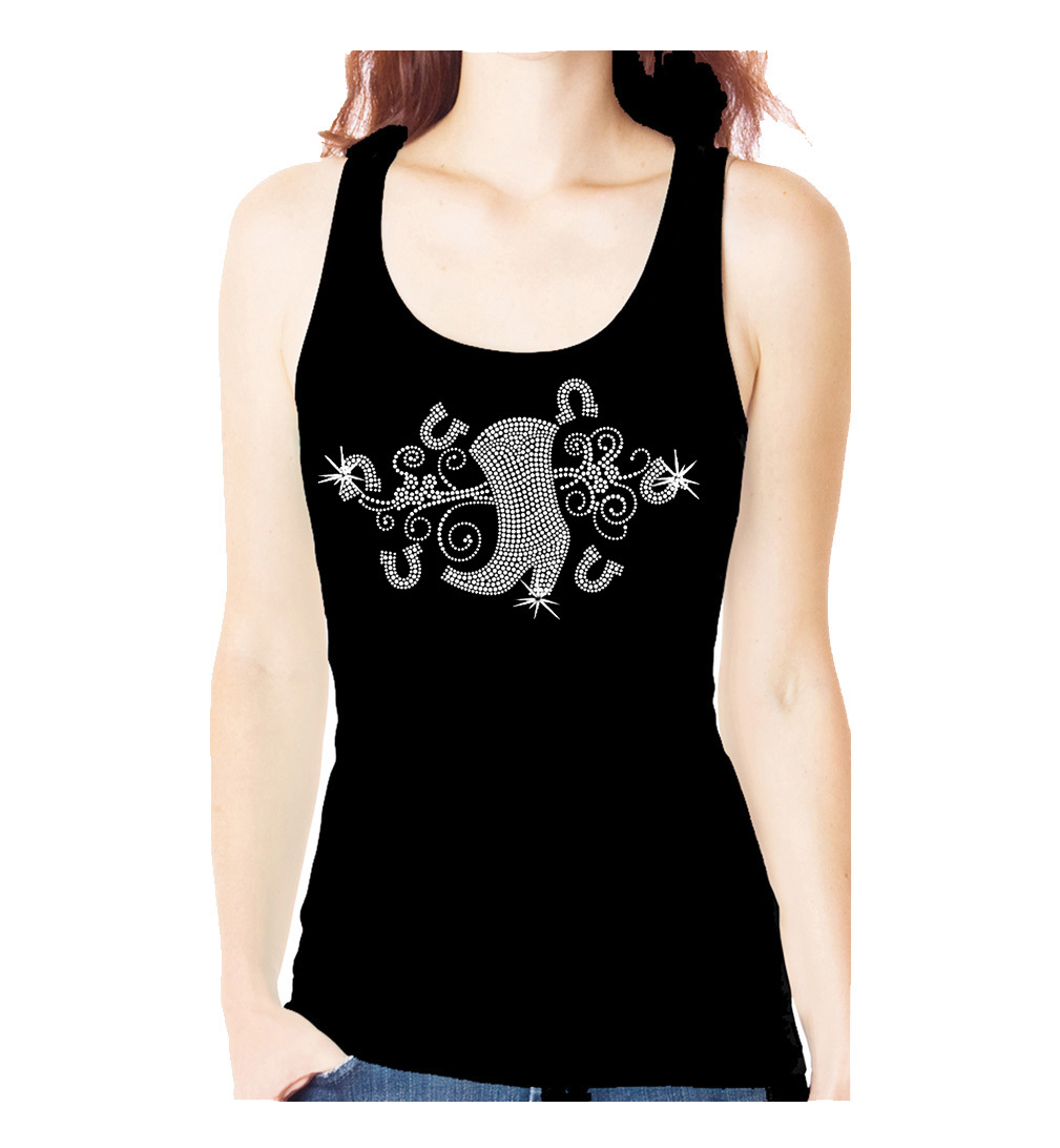 COWGIRL BOOTS ANGEL WINGS RHINESTONE HORSESHOES COWBOY COUNTRY TANK TEE SHIRT