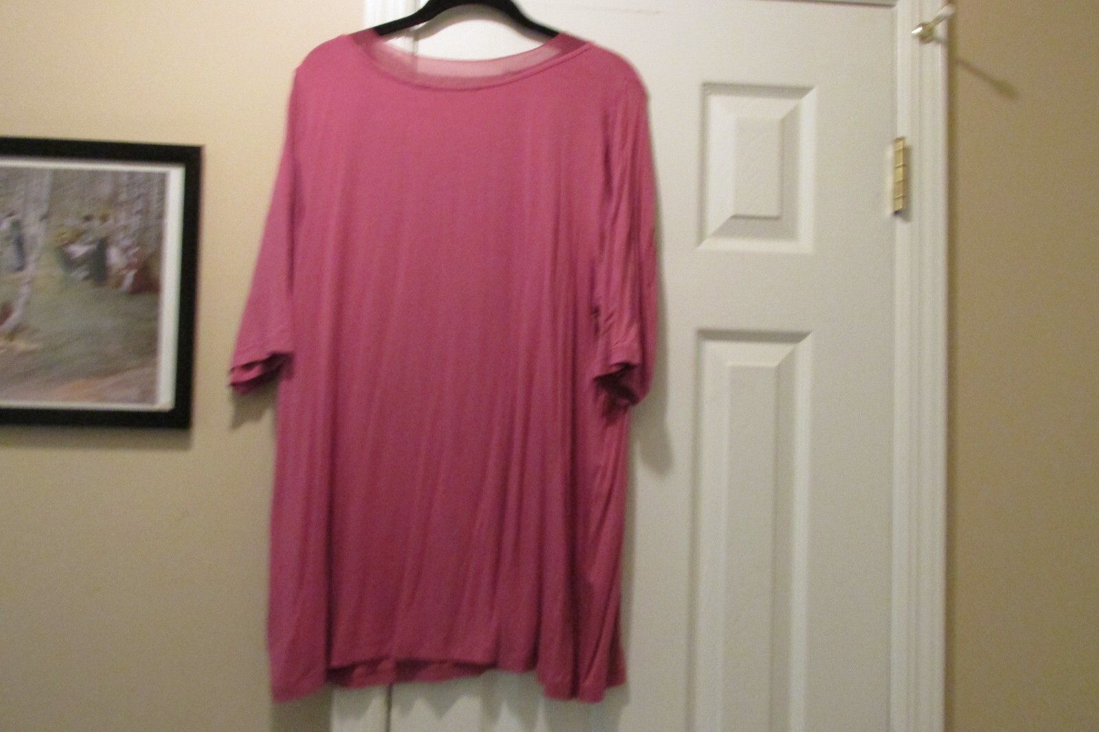 Motto Scoop Mesh Neck Pleated 3/4 Sleeves Long Tunic Top Dark Lilac 1X
