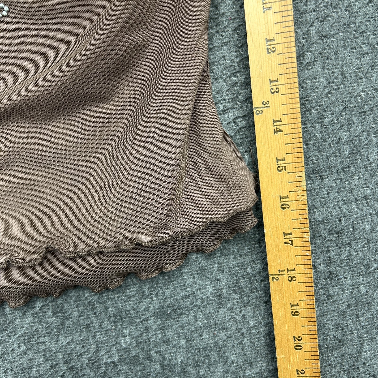 Third Charm Brown Sheer Mesh Studded Floral Off The Shoulder Top Y2K S