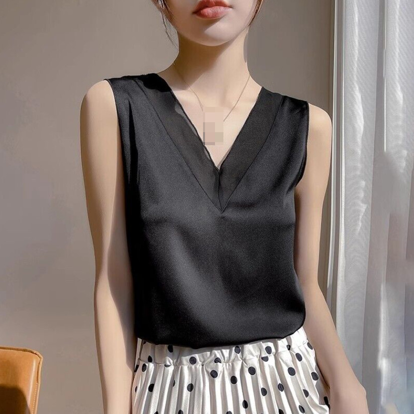 Women’s Camisole Glossy Satin Sleeveless Tops Solid V Neck Summer Casual Shirt