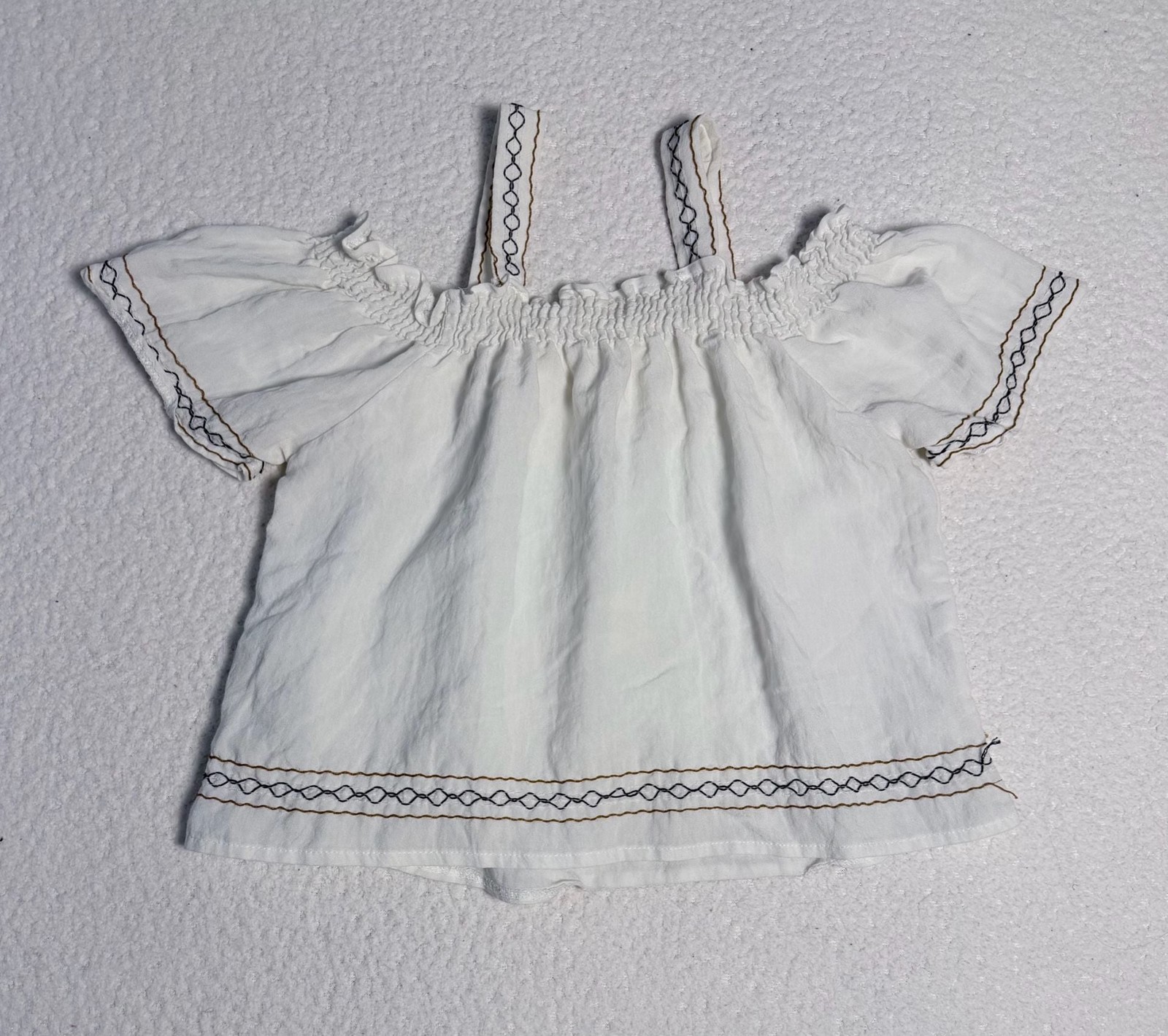Love Notes White Off-Shoulder Embroidered Smocked Peasant Top