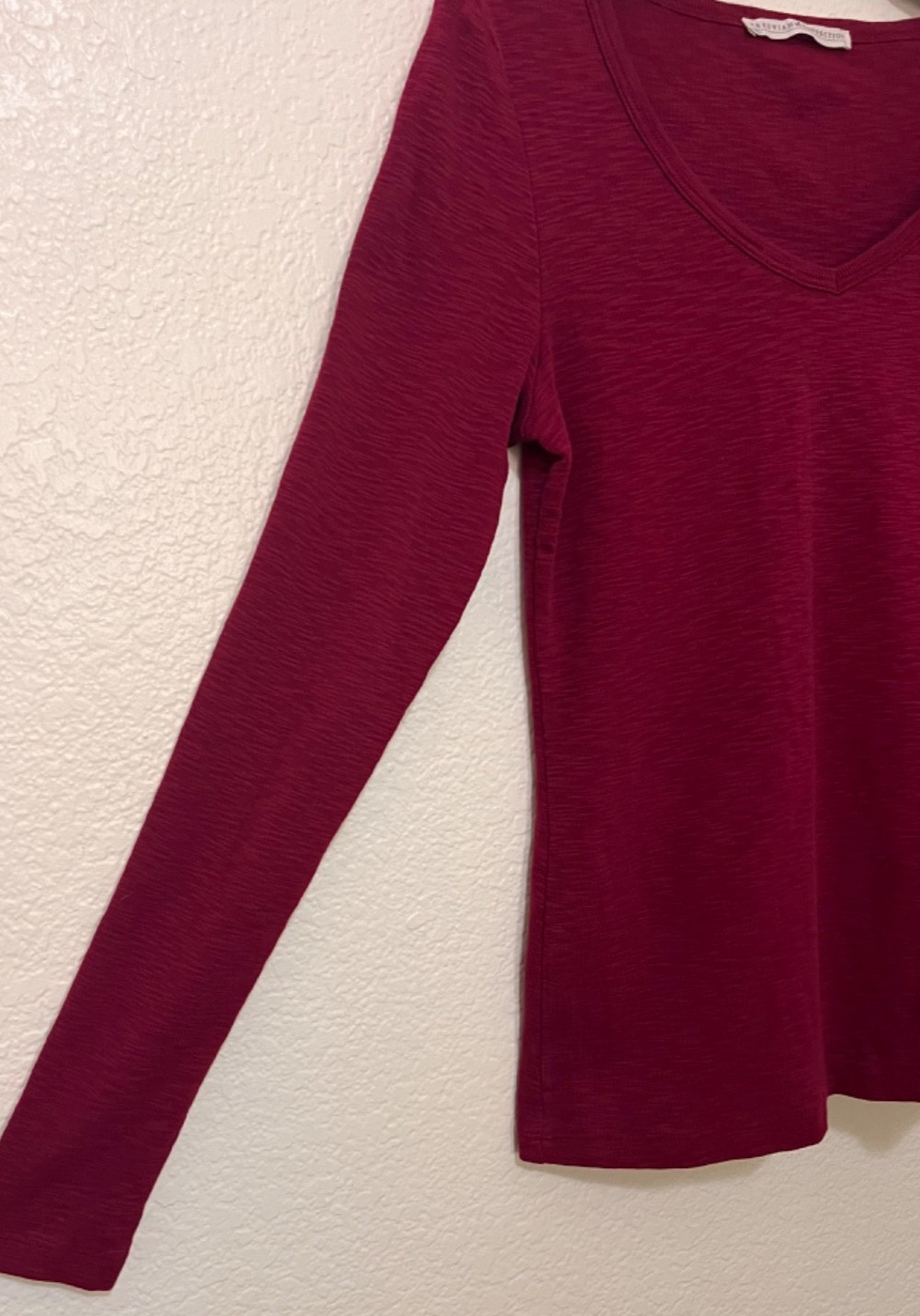 PERUVIAN CONNECTION Maroon Long Sleeve Top 100% Cotton V-Neck Women’s Size Small