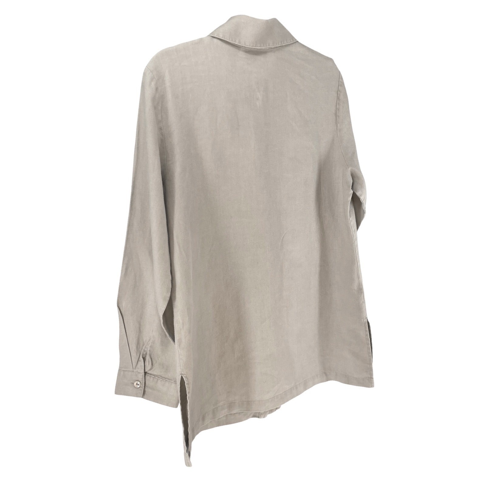 Lucy Pereda Button-Up Shirt Women’s L 100% linen Sand Color Coastal Summer Chic