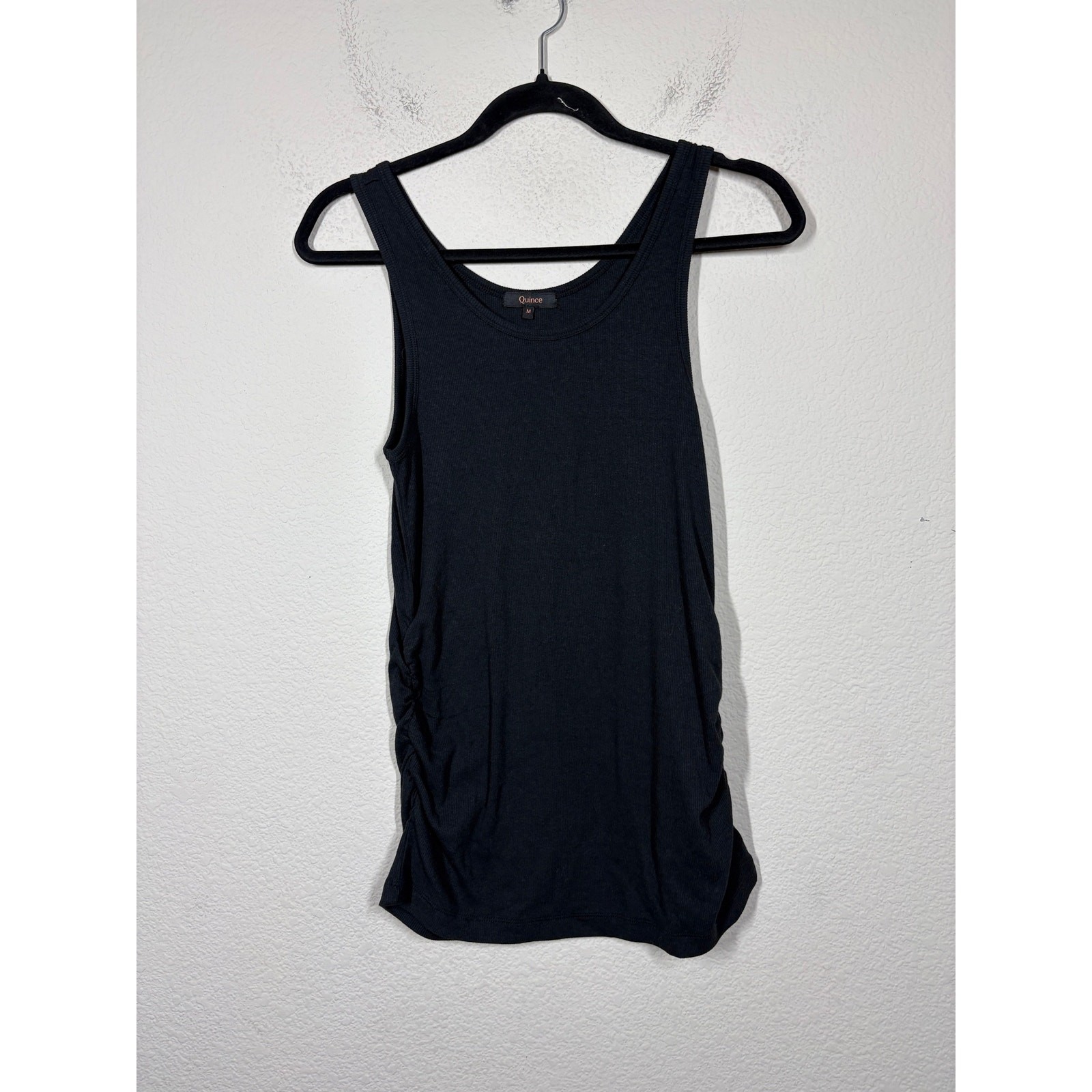 Quince Medium Bamboo Rib Maternity Scoop Neck Tank Bold Black Cotton Blend