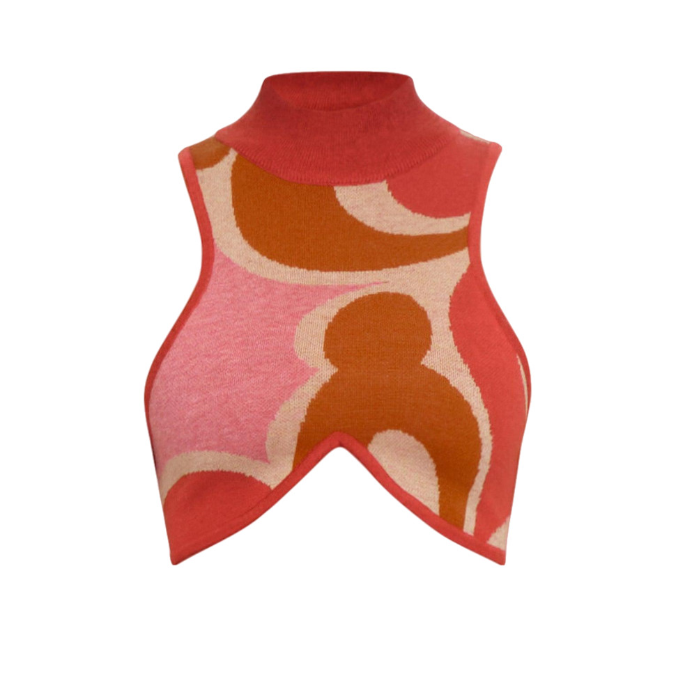 NWT Andrea Iyamah Size XL (12/14) Rust Red Orange Beige Mock Neck ALLY Crop Top