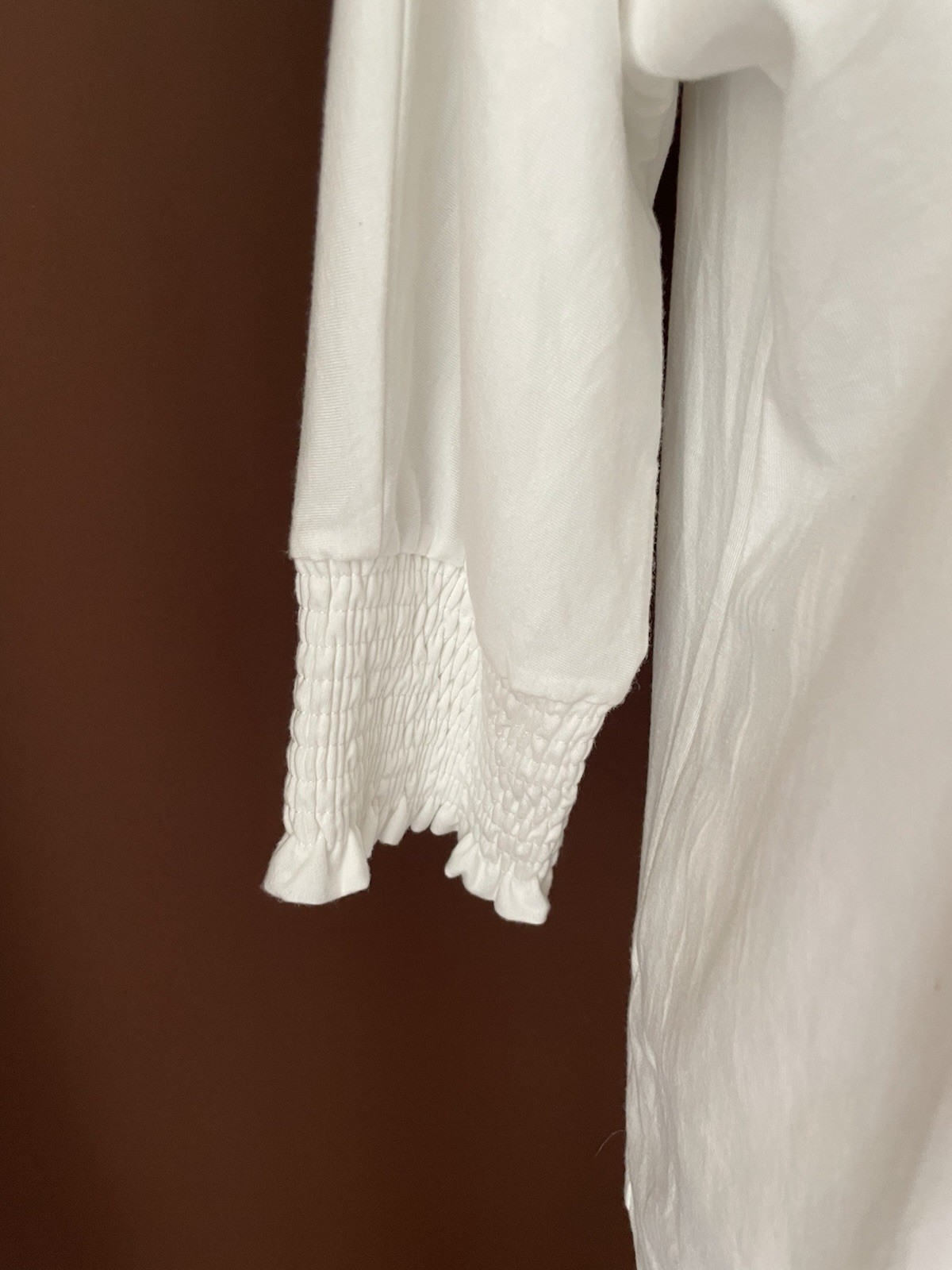 NWT White Batwing Top Relaxed Minimalist 3/4 Sleeves Boho Casual Smocked Cuff XL