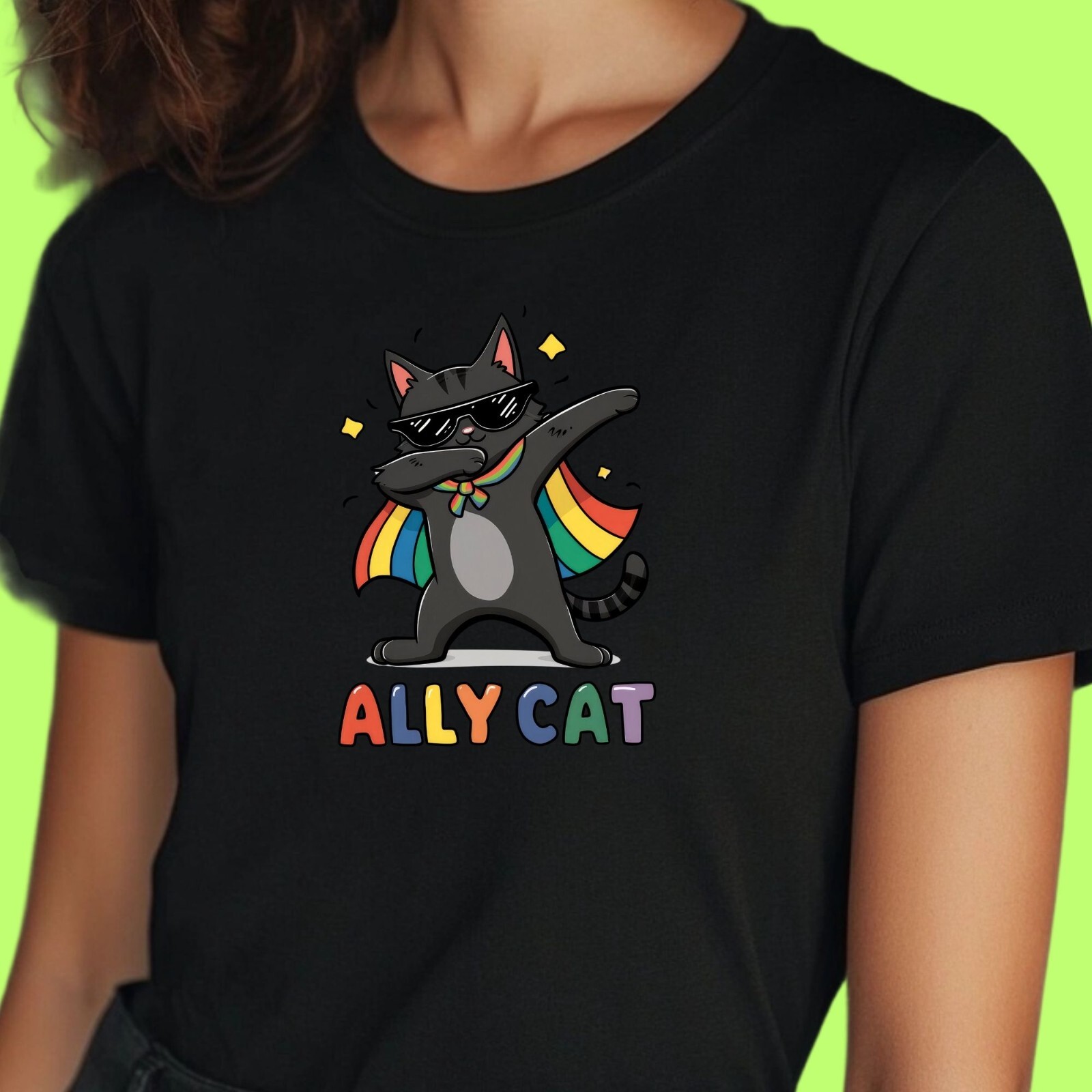 Ally Cat Black Cat Dab LGBT Pride Rainbow T-Shirt Funny Theme