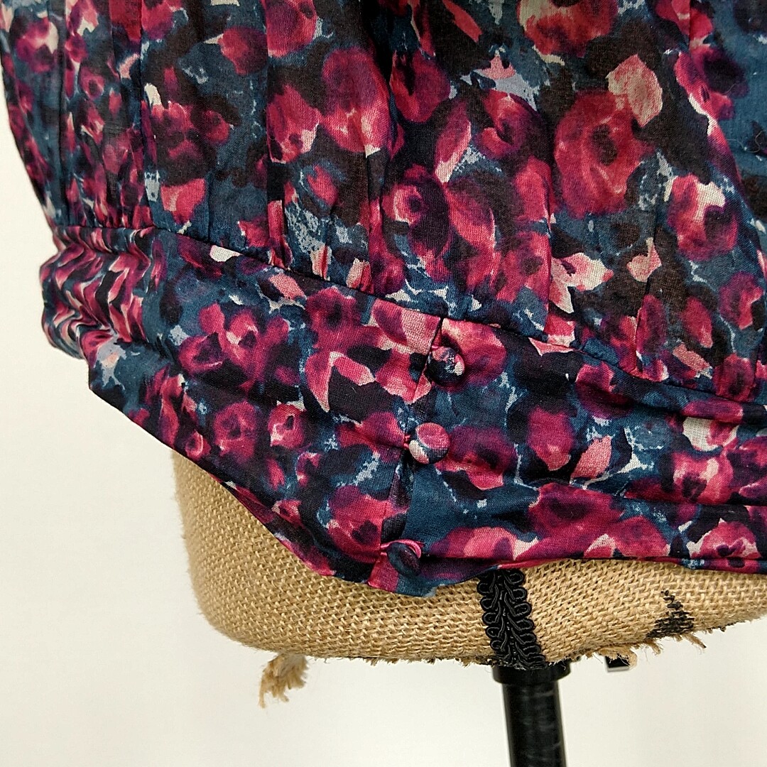 Esme & Esyllte Womens sz 12 Top Pink Floral Balloon Sleeve Scoop Neck Tie