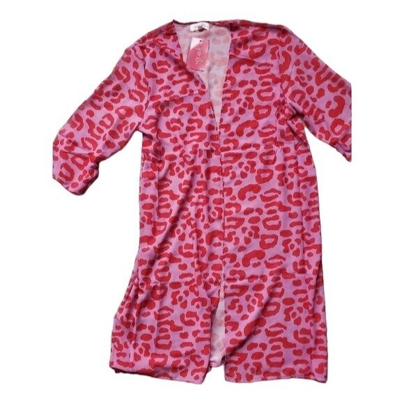 New W/Tags One Size Jess Lea feeling sassy leopard kimono Pink and Red Sheer