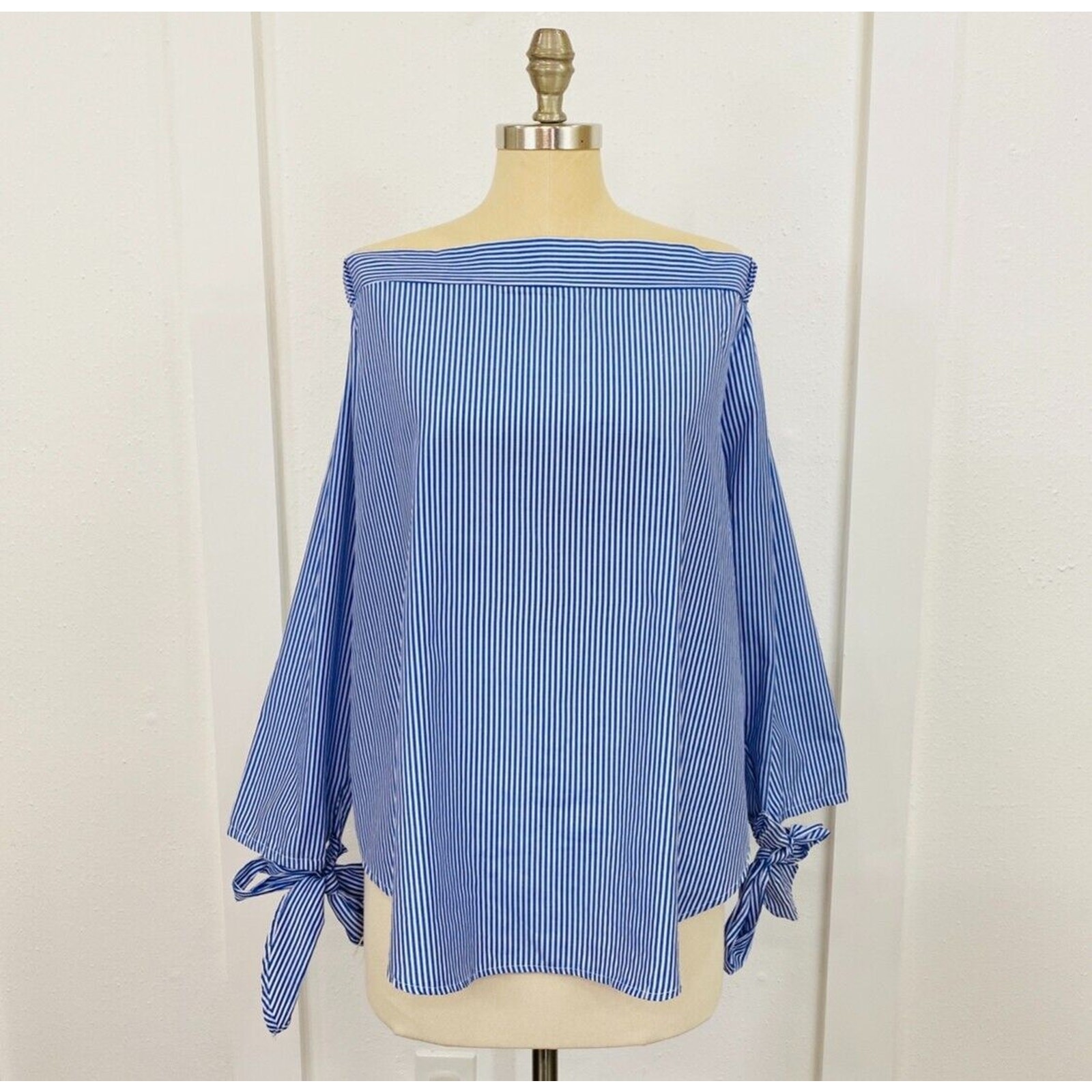 Celmia Collection Women’s Striped Top 3XL Blue Blouse Off the Shoulder Nautical