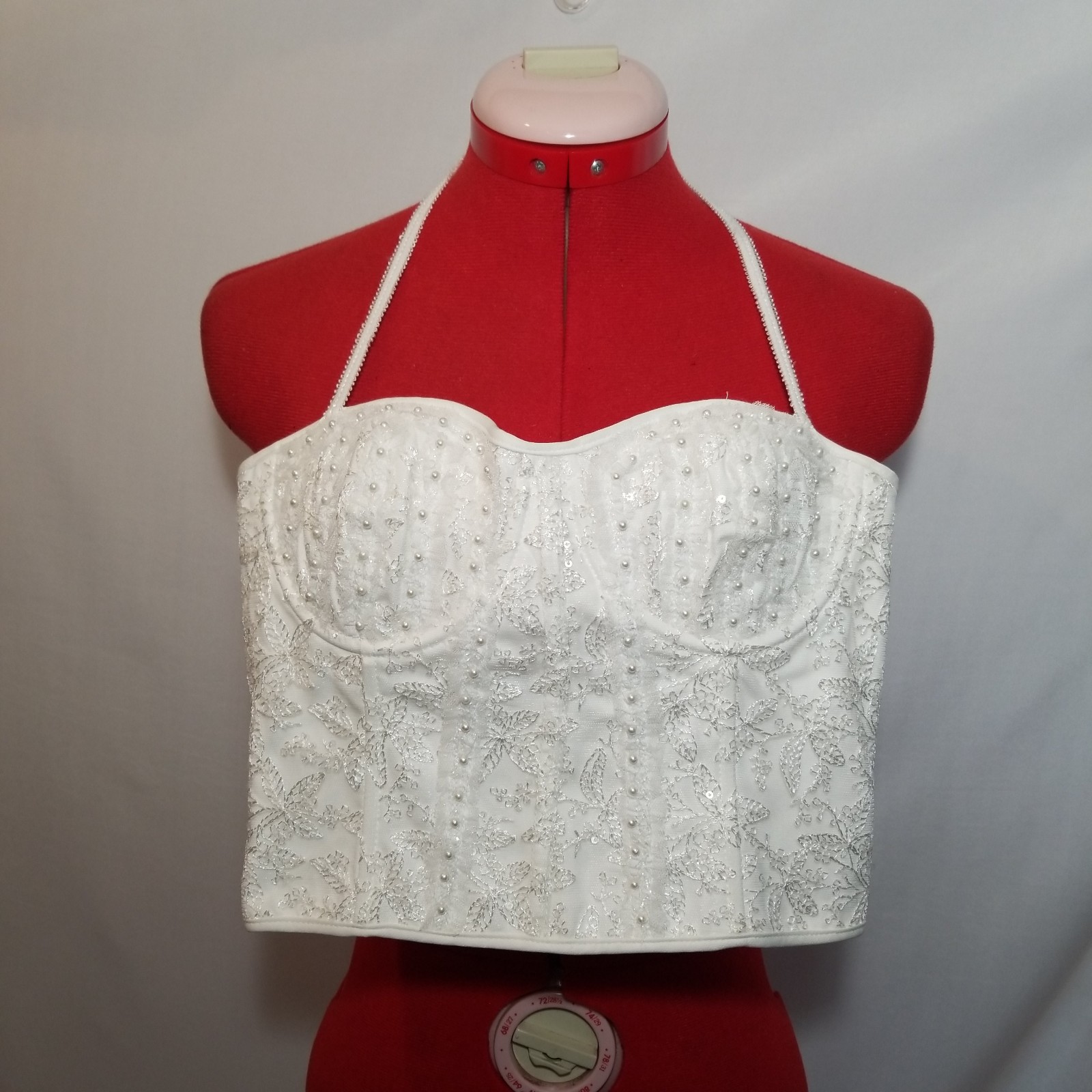 XXS Halter Ivory Cream Lace Beaded Cropped Top 29 in chest