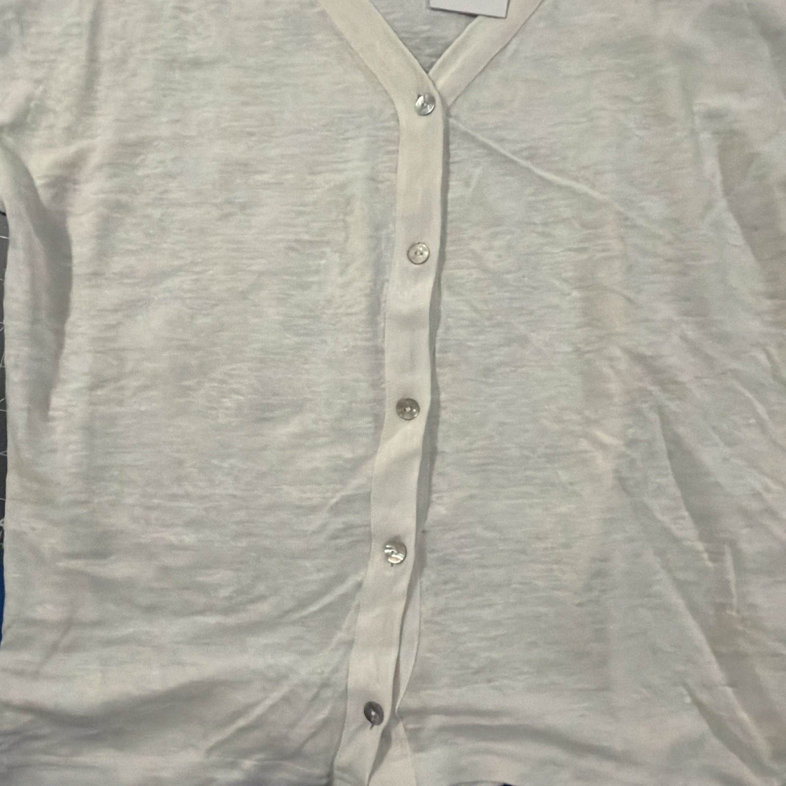 Halston Linen Top Size L White Button-Up V-Neck Beachy – New