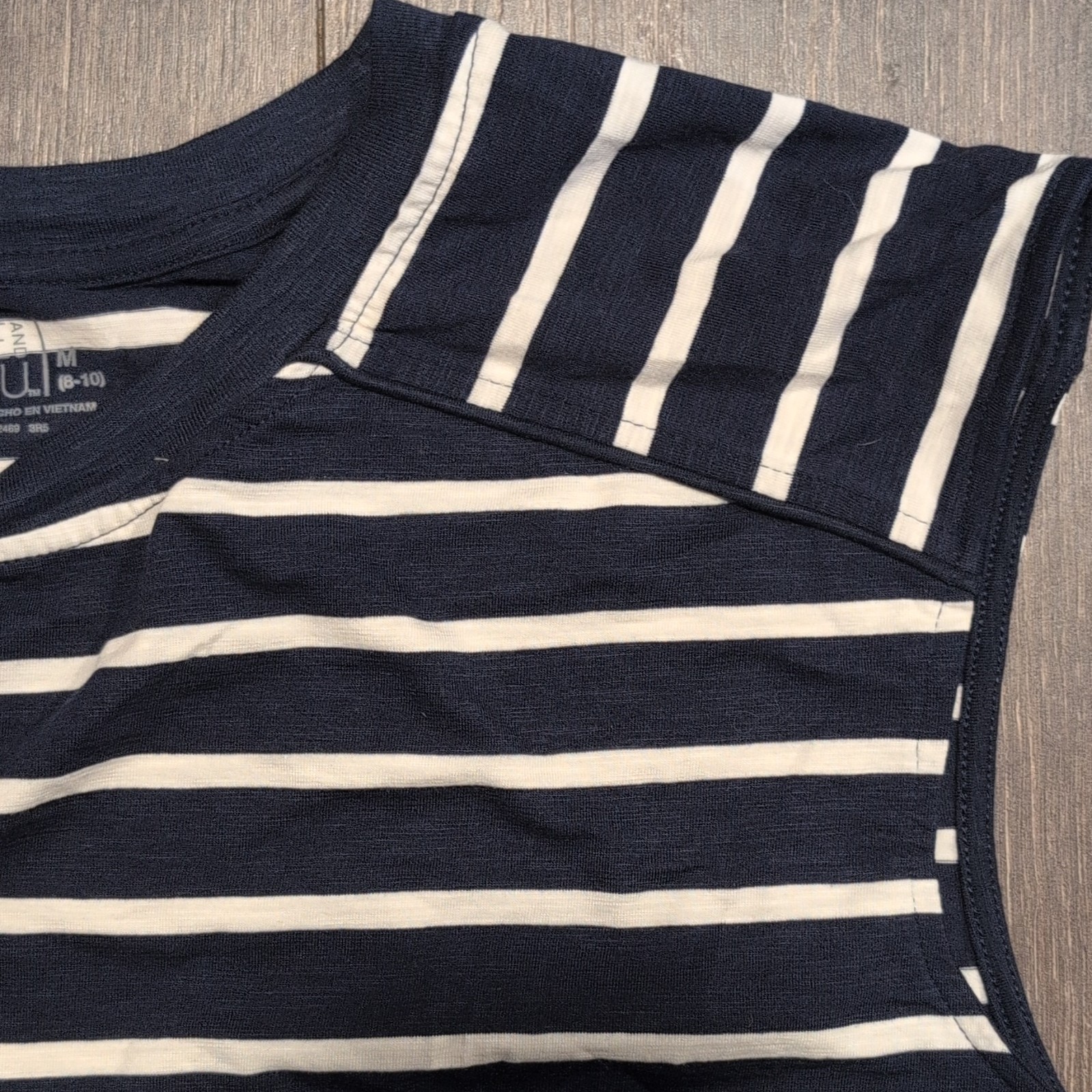 Time and Tru Girls M (8-10) Navy/White Striped Tank Top Crew Neck Cotton