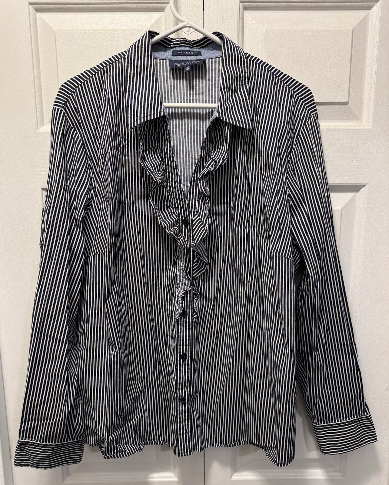 Nice Jones New York Women’s Stripe Easy Care Stretch Blouse Size 3x Ruffle
