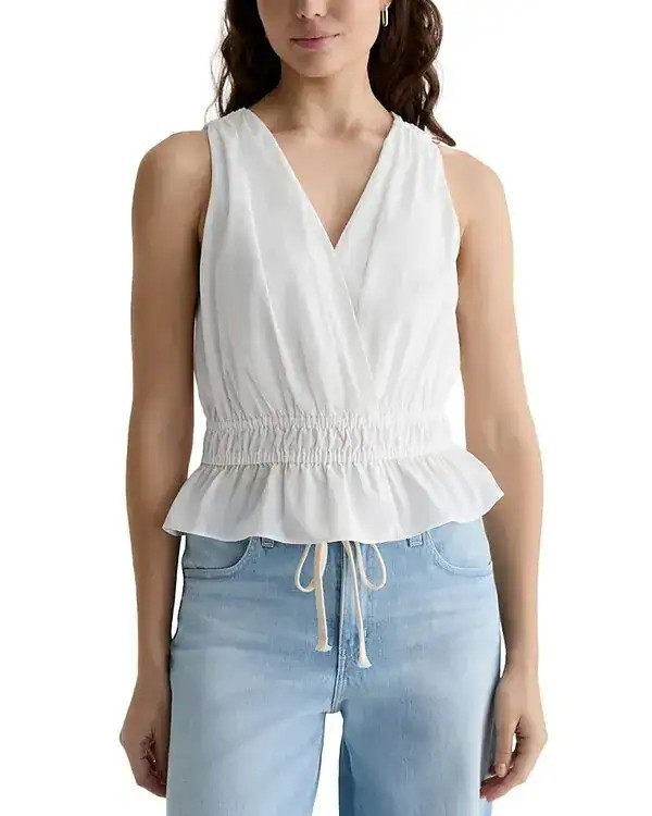198$ AG Adriano Goldschmied Carrie Cropped Blouse Top Sleeveless Size XS White