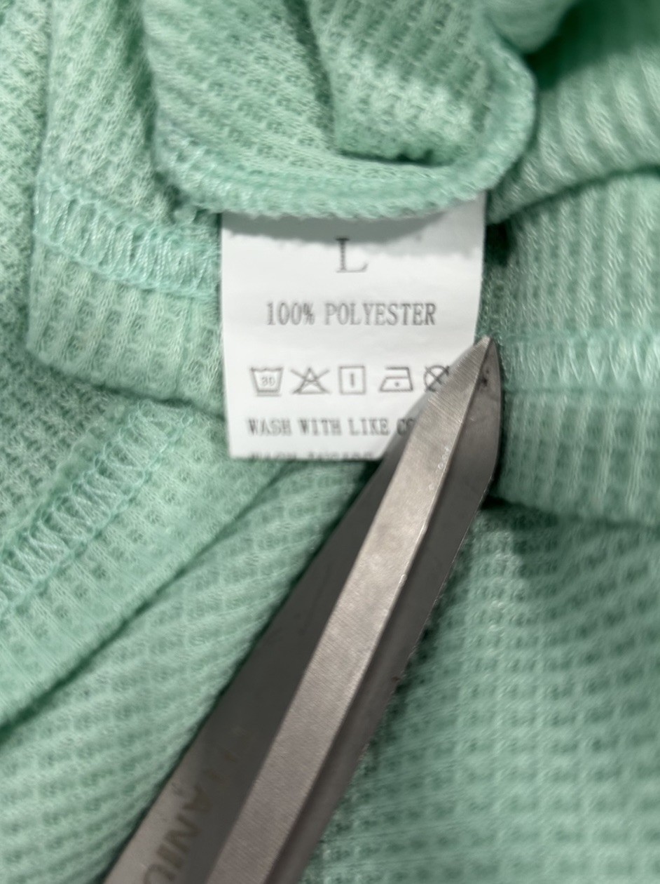 Waffle Knit Cap Sleeve T-shirt 4 Button Pullover Sz L Mint Green EUC