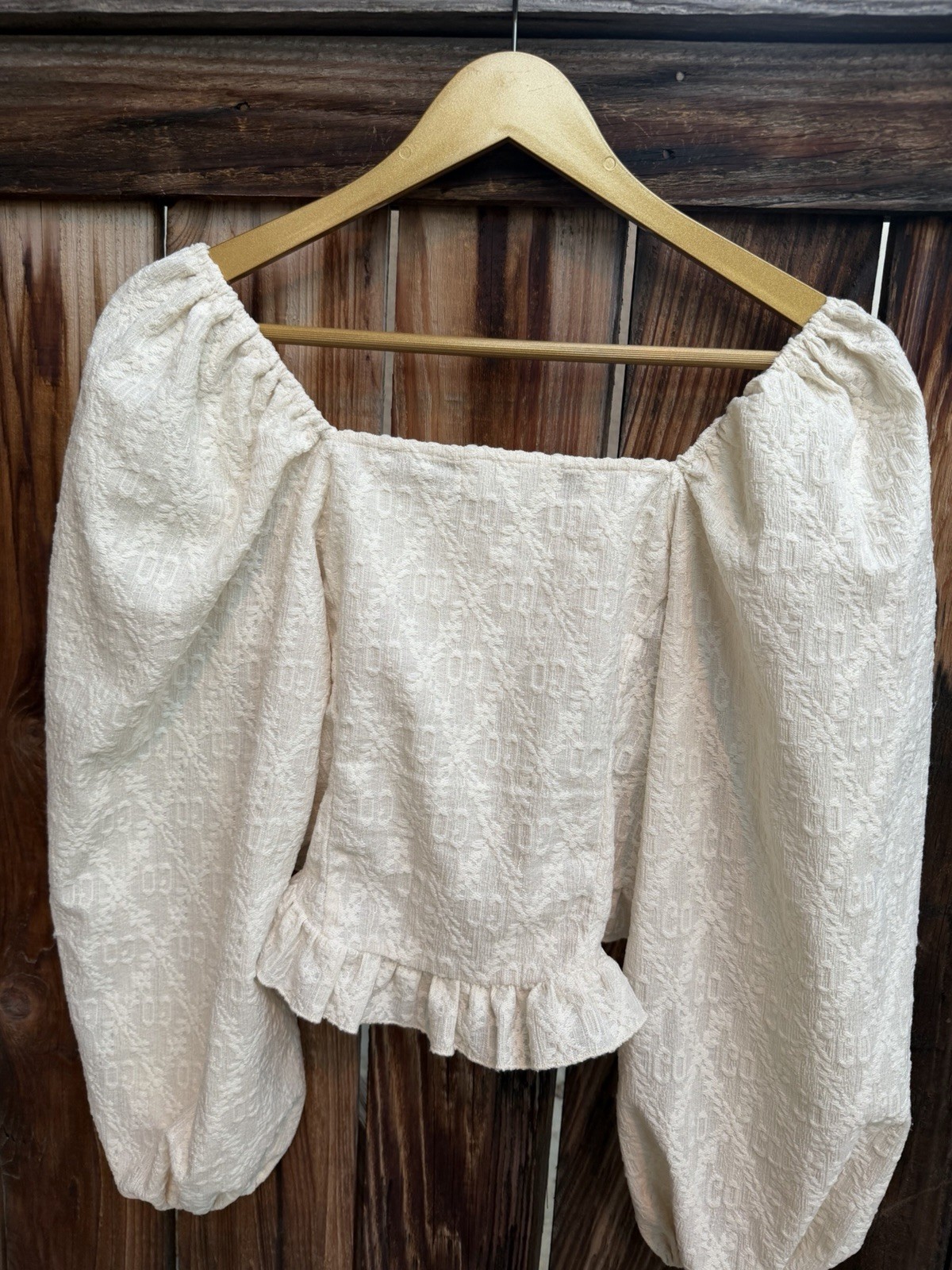 Boho embroidery cream ruffle blouse with subtle floral embroidery