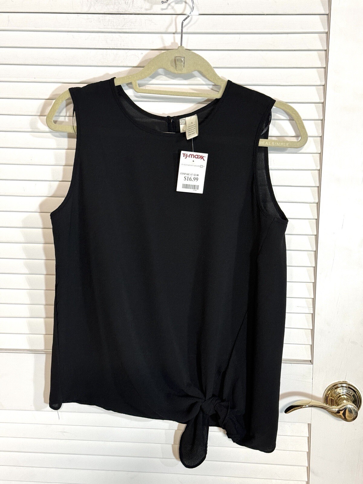 Japna Blouse Top Black Sleeveless Waist Knot Tie Small Women NWT