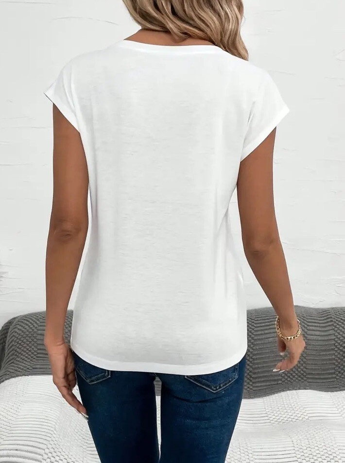 Size XL US Size 12 White V-Neck Short Sleeve Top New Free Ship
