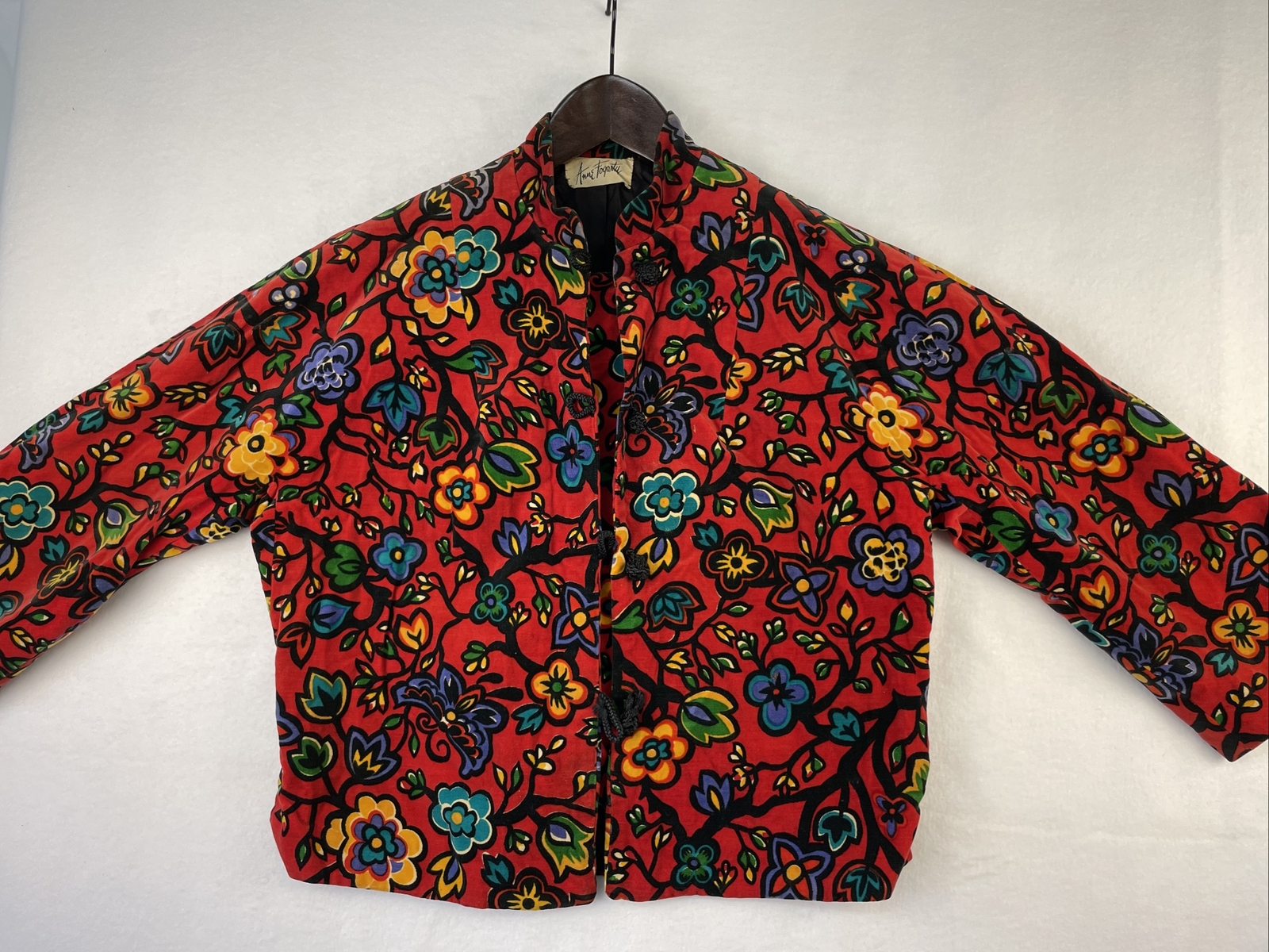 Anne Fogerty Vintage 1950’s Women’s Top Red Floral Button Light Jacket Cute Fun