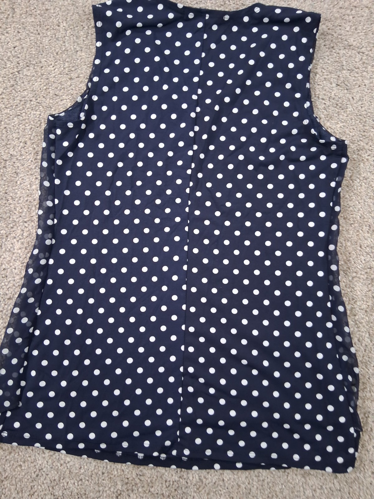 Adele & May Medium Womens Sleeveless Shirt Blue White Polka Dot Polyester Blend