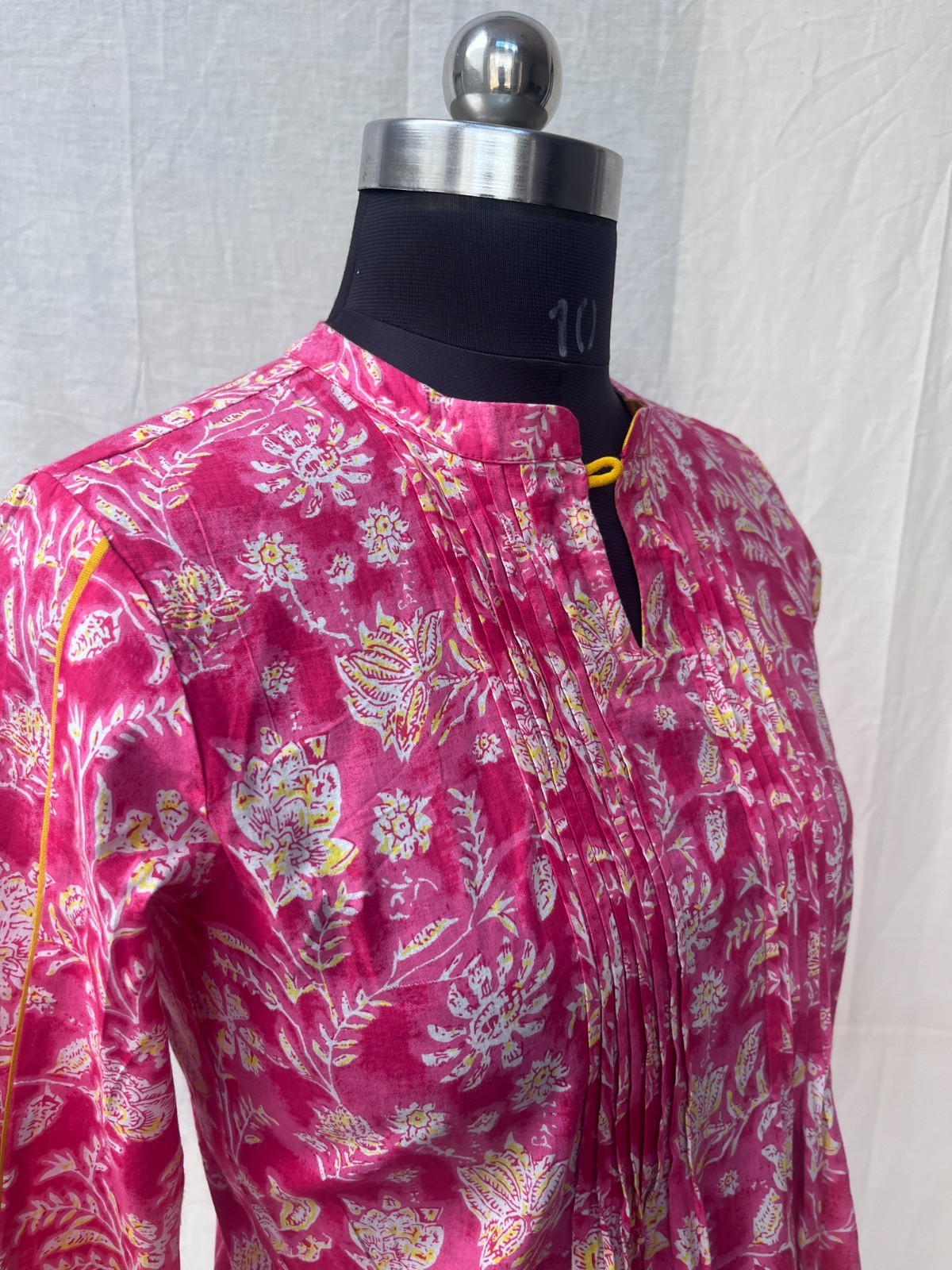 Indian Cotton Tunic Top Women Pink Floral Short Kurti Ethnic Summer Blouse