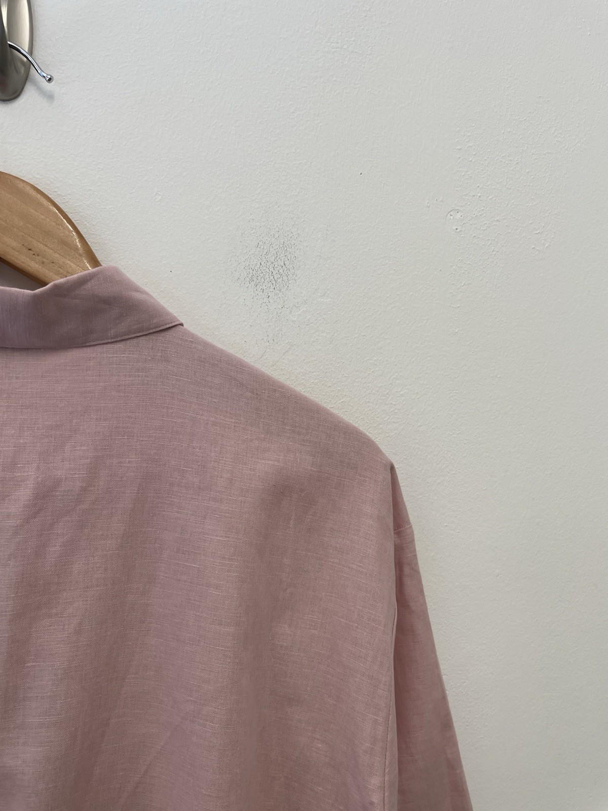 M&S Oversized Linen Rich Collared Lace Insert Shirt Size 10 Pink Shell Flax Mix