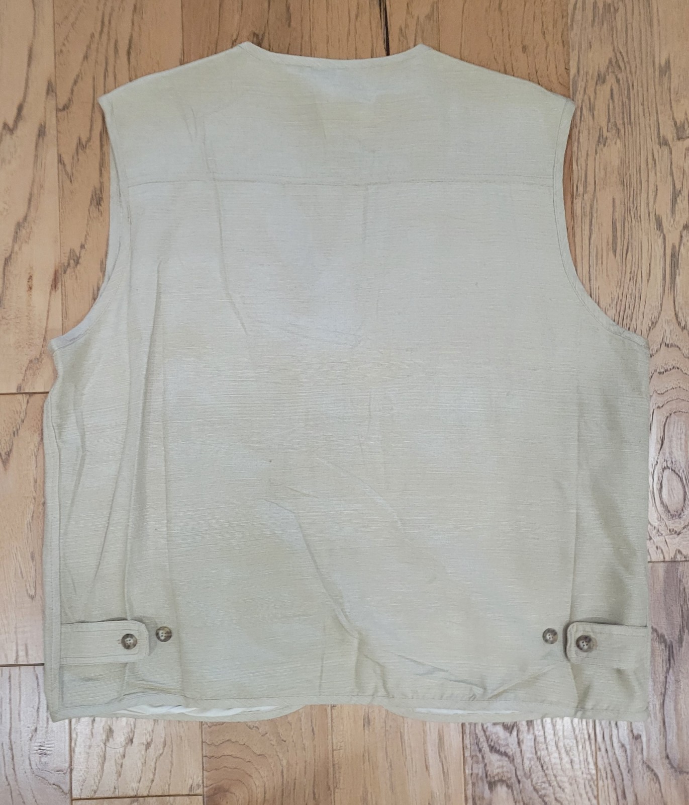 New KUNTO Travel Vest Distressed Cargo 100% Silk Kaki XL 8 pockets Lined MENS
