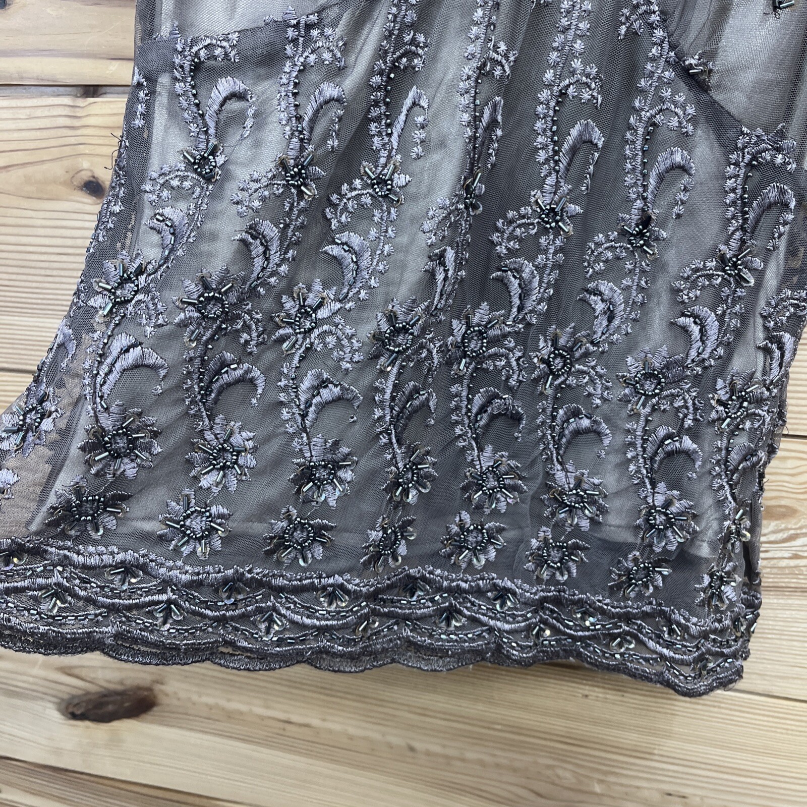 Spiegel Shirt Women 4 Brown Sheer Two Layer Mesh Beaded Lace Y2K Style Girly B74