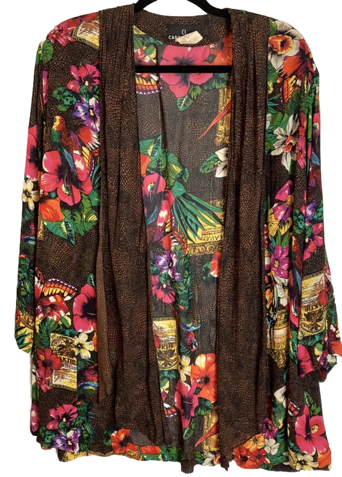 Vintage Carole Little Chiffon Jacket Top Size 6 Dark Floral Grunge 90s Colorful