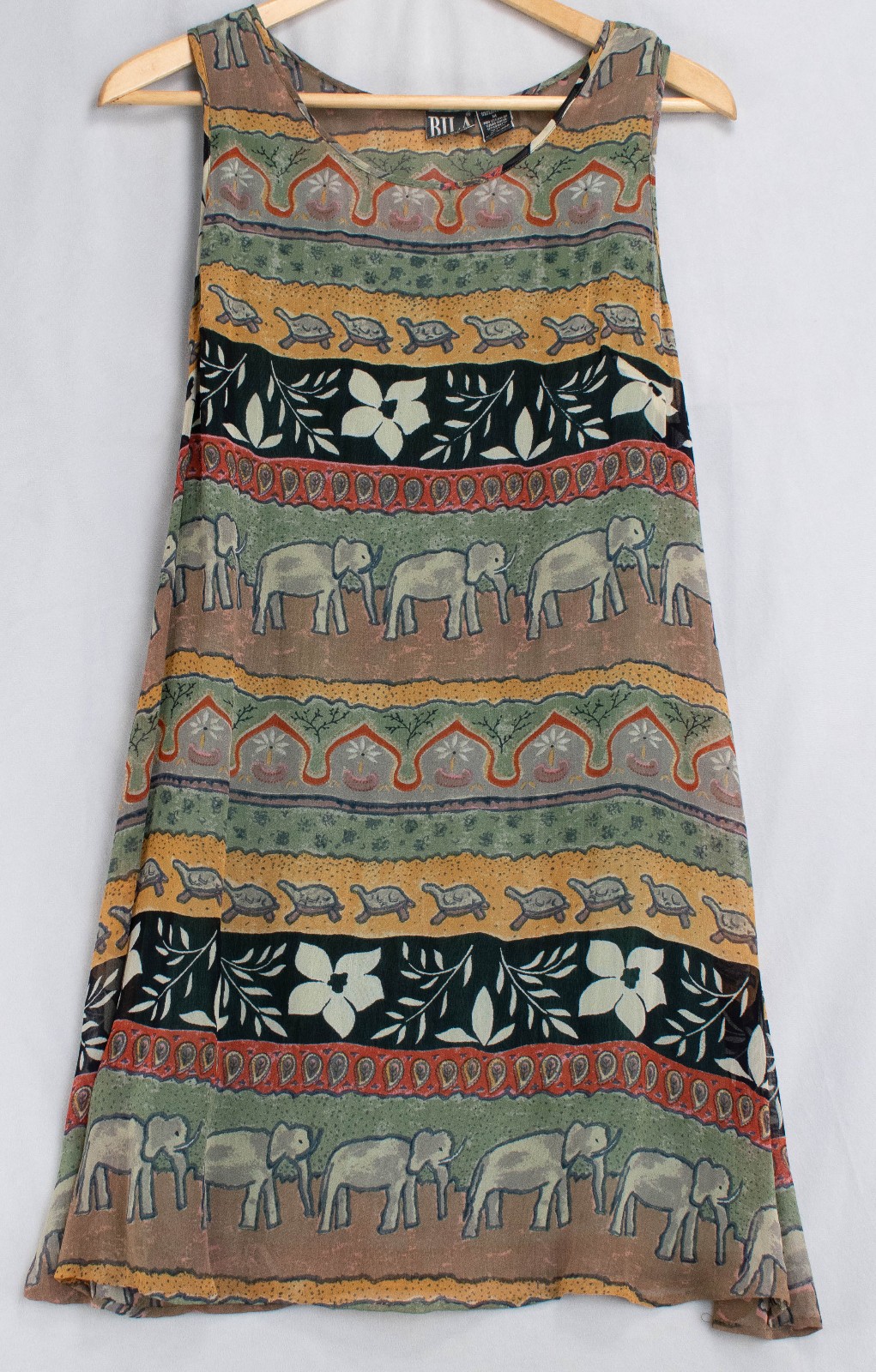 Ethnic Soft Elephant Turtle Floral Long Tunic Blouse Women’s Sz M Multicolored