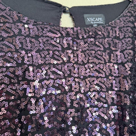 Xscape Black Beaded Purple Square Blouse Top Sz 10 Party Evening Cocktail Fancy