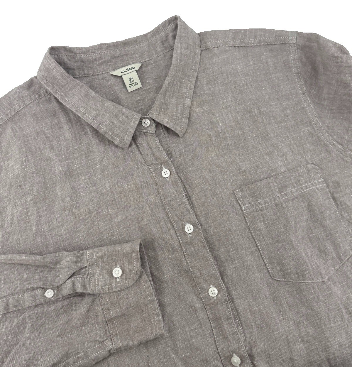 L.L. Bean 100% Linen Button Top Womens Size 3X Gray Natural Coastal Beachy Shirt