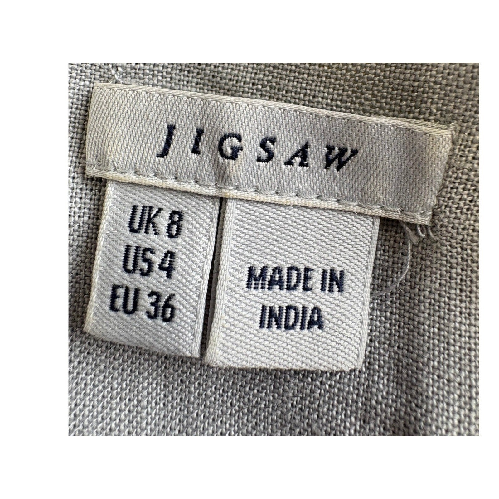 Jigsaw Gray Linen Blend Blouse Lace Trim Boho Minimalist Short Sleeve Top 4