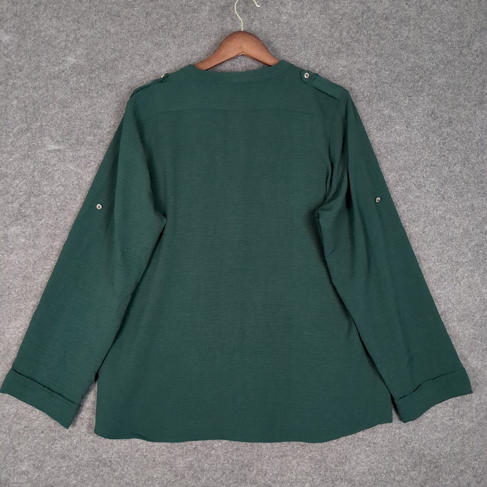 Calvin Klein Womens XL Dark Green Roll Tab Sleeve Utility Button Up Blouse Shirt