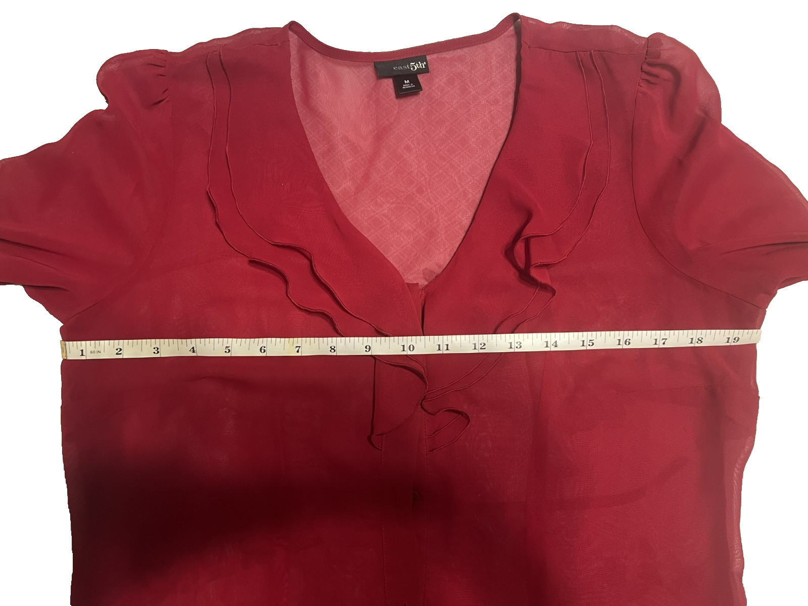 East 5th, Ladies Red Dressy Sheer Blouse M Classy Business