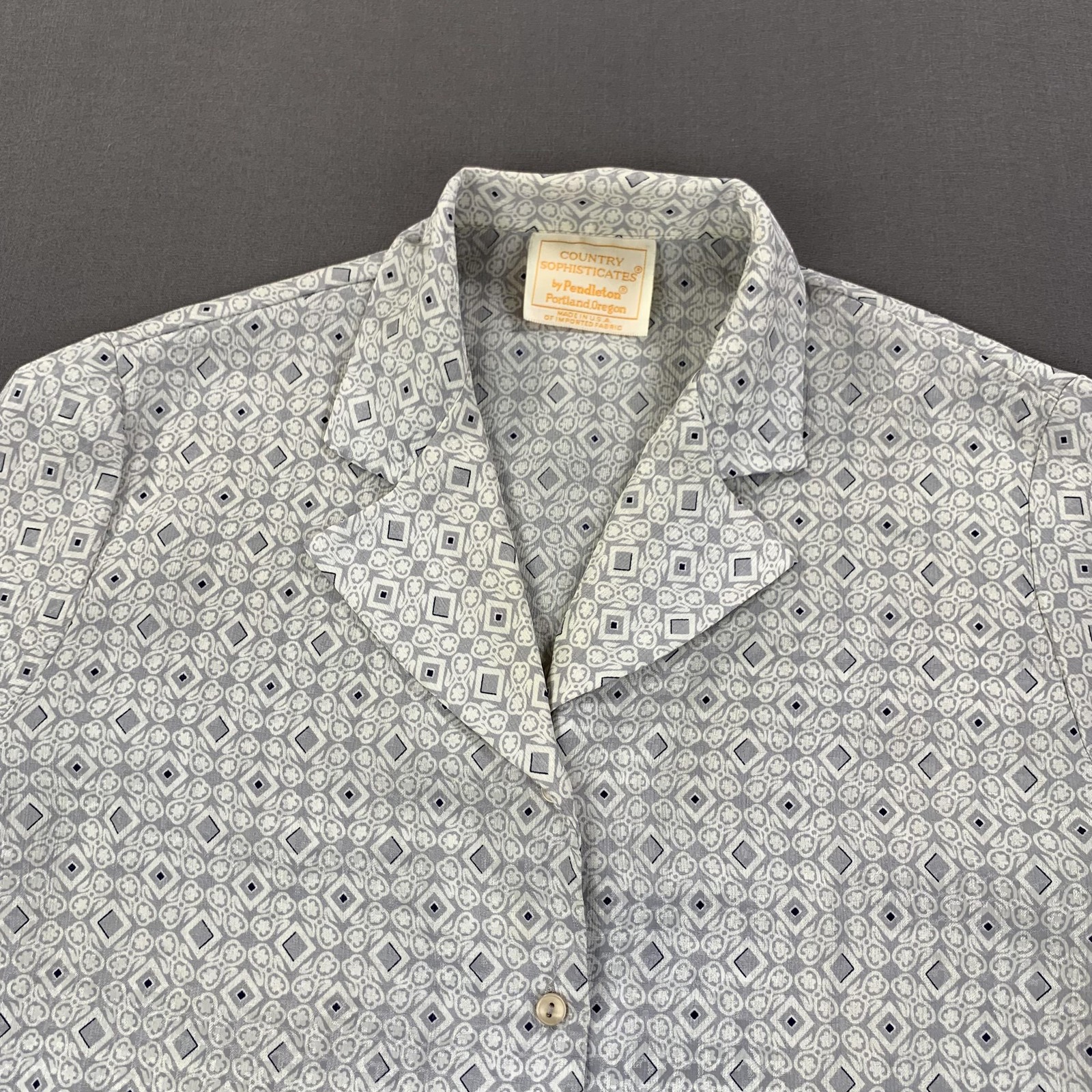 Vintage Pendleton Shirt Womens Large Gray Blue Geometric Print Button Front 90s