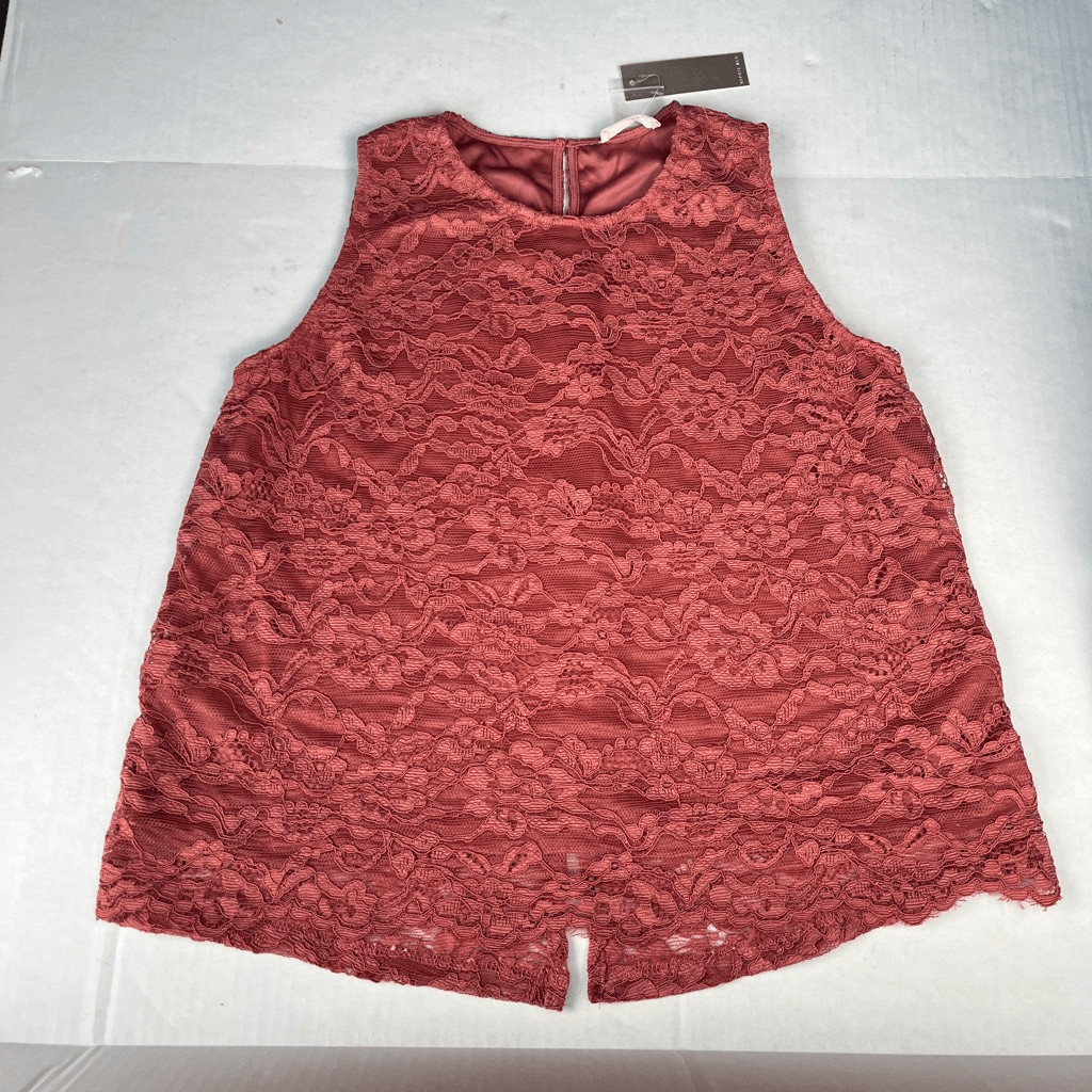Sophie Rue Lace Overlay Blouse Sleeveless Dusty Rose Pink Feminine Shirt NWT L