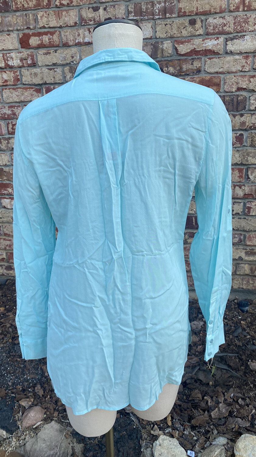Joe Fresh Medium Aqua Blue Long Roll Tab Sleeve Rayon Shirt Lightweight NWT
